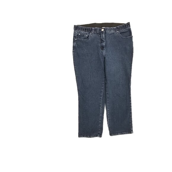 Collection L Nizza Straight Elastic Waistband Women's size 14PS Dark Blue Jeans - Picture 1 of 5